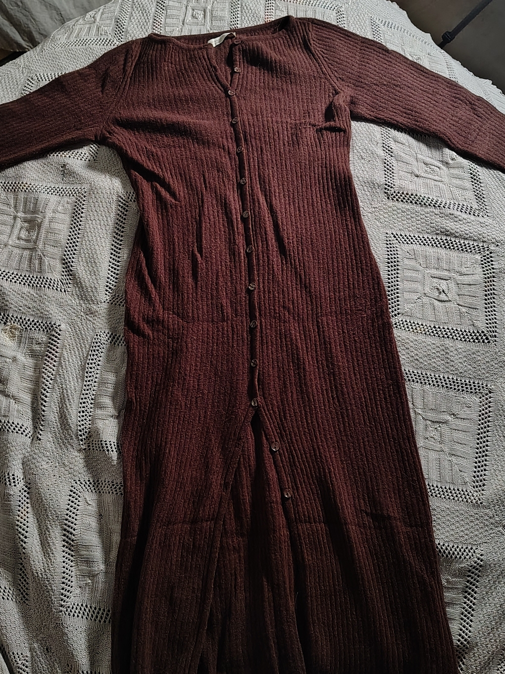 Abercrombie & Fitch Ribbed Button-Front Cardigan Dress - Dark Brown
